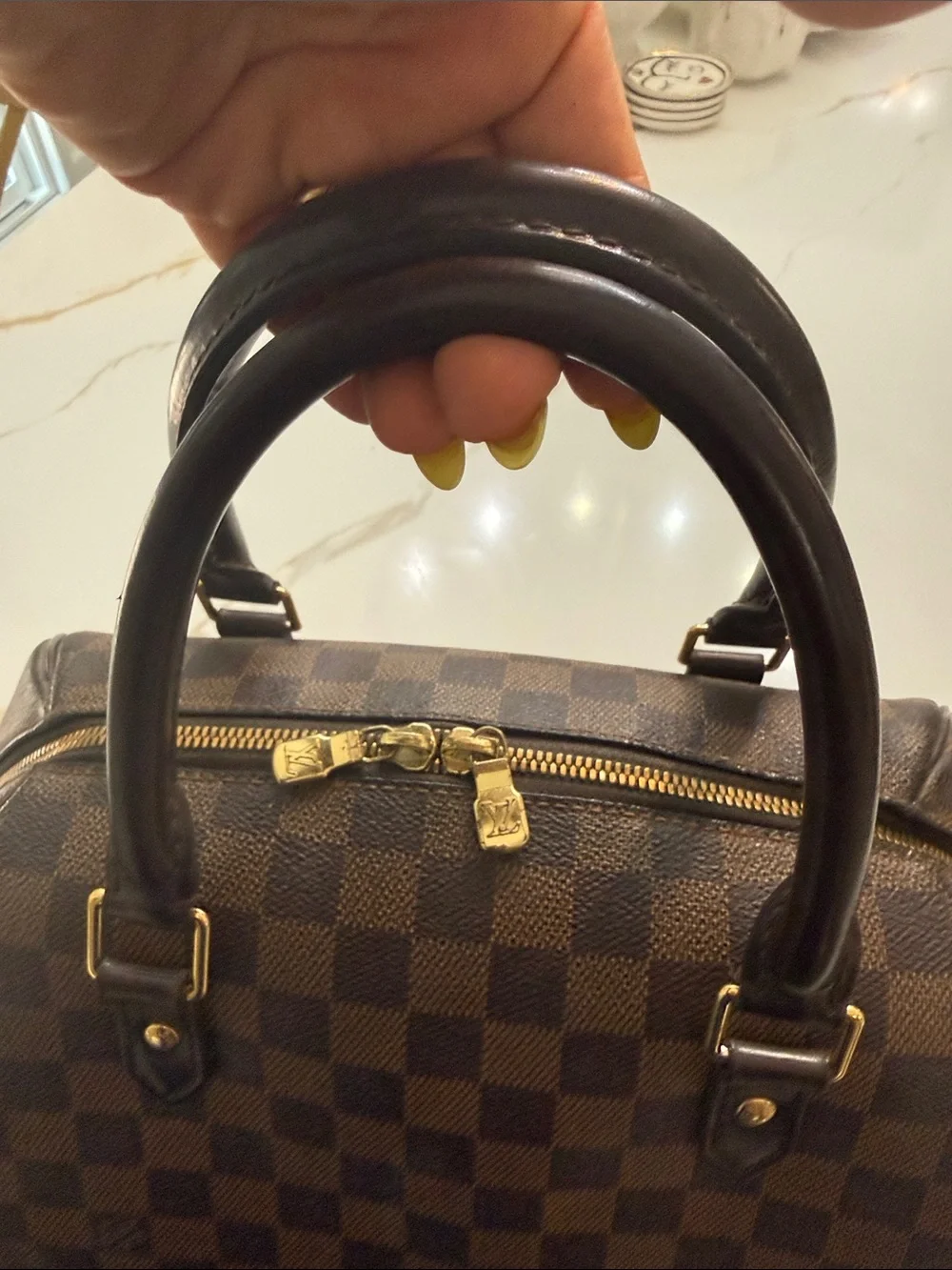 Louis Vuitton Brown Check Pattern Women's Satchel Handbag